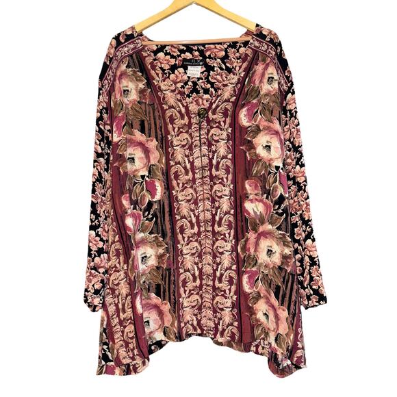 Vintage Carolre Little One Button Cardigan Boho Women's 22 Cottage Artsy Floral - Picture 1 of 8